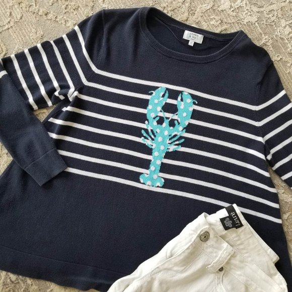 Crown & Ivy Sweater Navy White Turquoise Lobster Size Petite Small - Picture 7 of 8